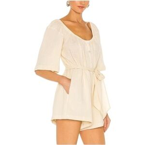 LPA | Revolve Adler Romper in Cream | Short Sleeve Tie Waist Cotton | Small